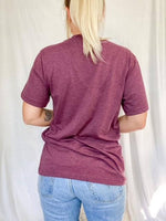 Load image into Gallery viewer, Back of Heather Maroon Tee Shirt.
