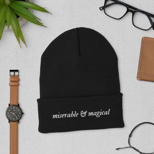 MISERABLE & MAGICAL CUFFED BEANIE - WHITE EMBROIDERY